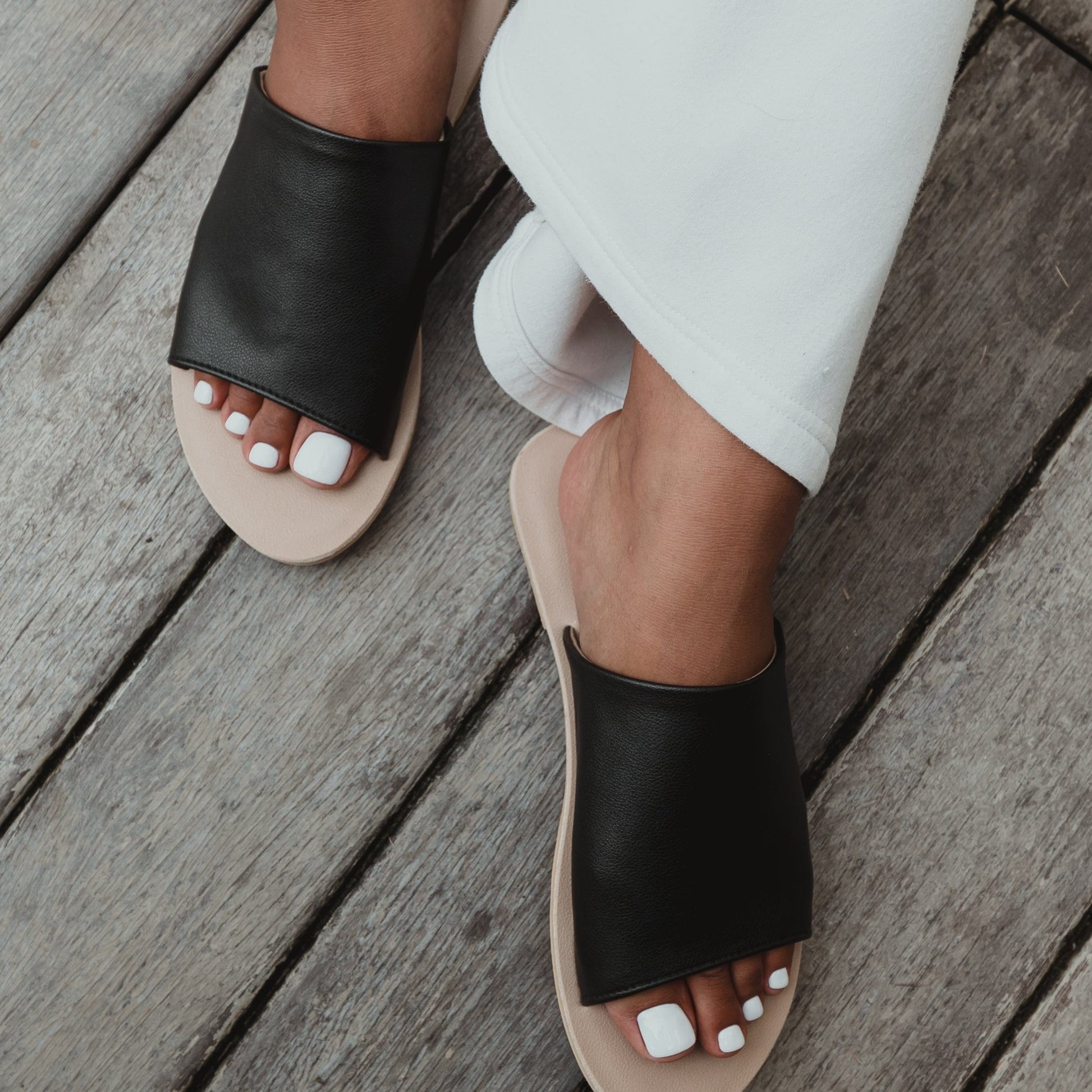 Mindful Steps Boutique Slide SAGE Black Vegan Leather Slides