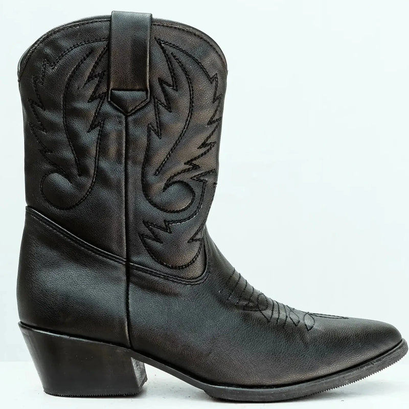 PAMELA Handmade Boots in Embroidered Black Vegan Eco Leather